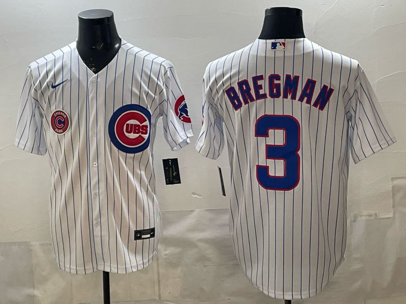Men 2026 Chicago Cubs #3 Bregman White Stripe Game Nike MLB Jersey style 009